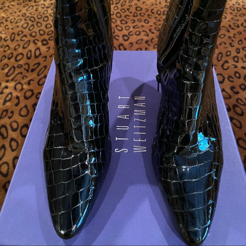 Stuart Weitzman gently worn black croc booties